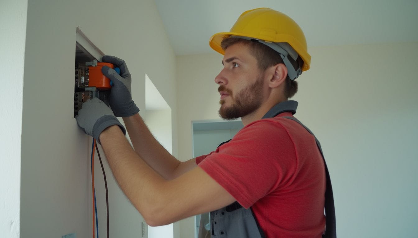 Bild: Elektriker bei der Installation von Kabeln in der Steckdose