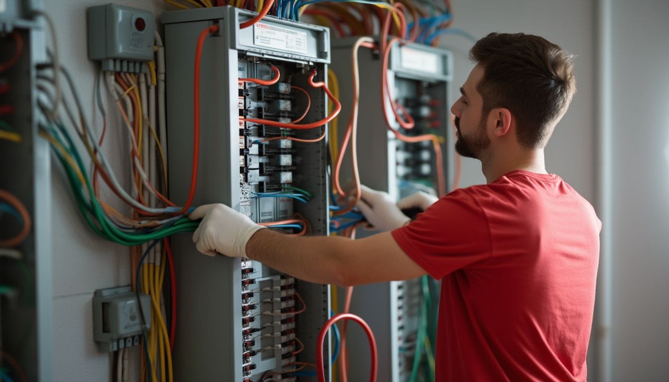 ein Mann kontrolliert die elektrischen Anlagen