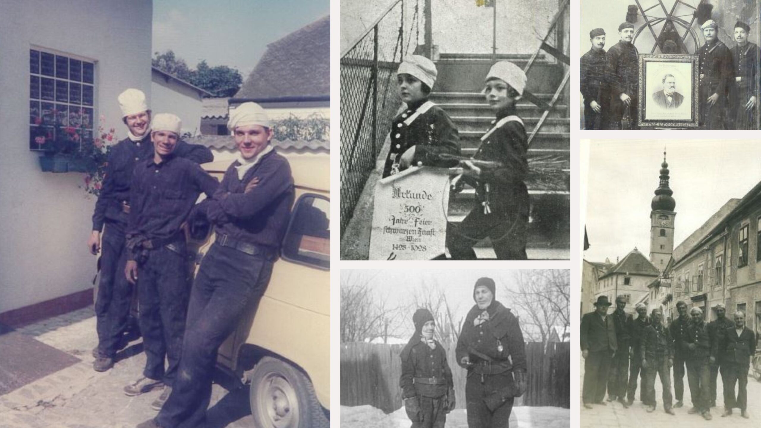 Bild: Collage aus historischen Bildern zur Rauchfangkehrertradition der Familie Schicker